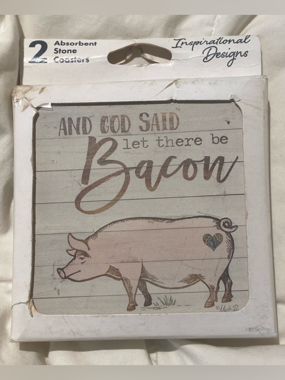 New Lynco Inspirational Designs Bacon Pig Stone Coasters 2-pack